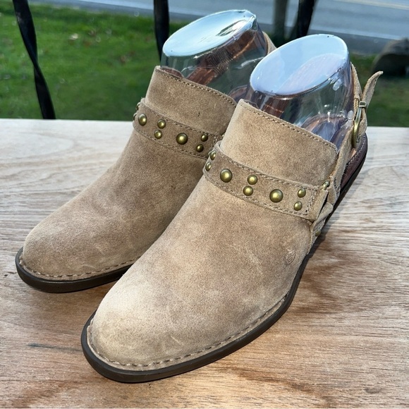 Born Slingback Mules Womens 7 Suede Leather Studded Taupe Harness Buckle… - Picture 2 of 11